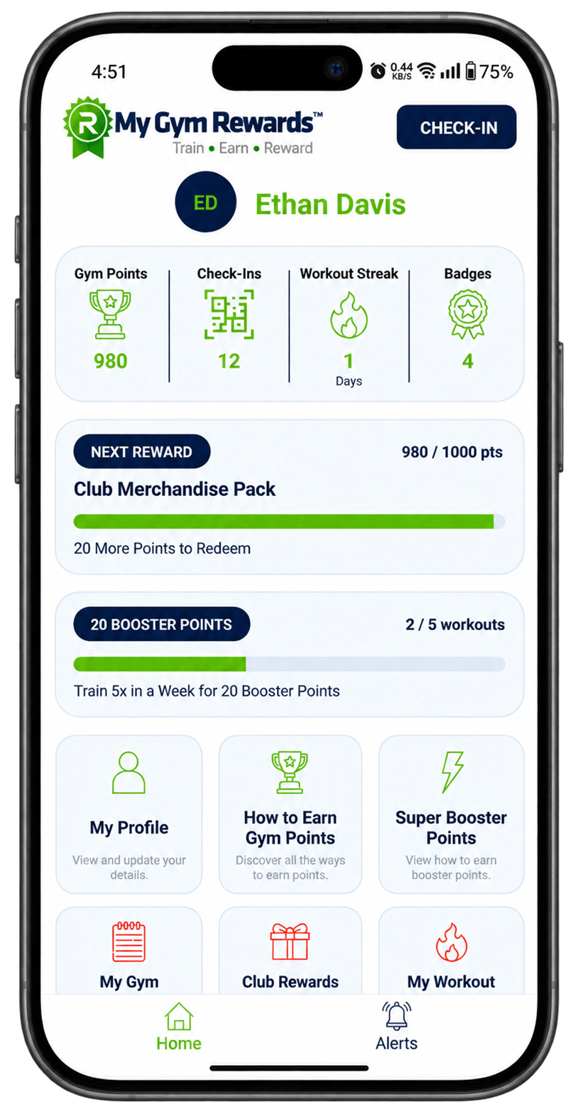 My Gym Rewards app screen